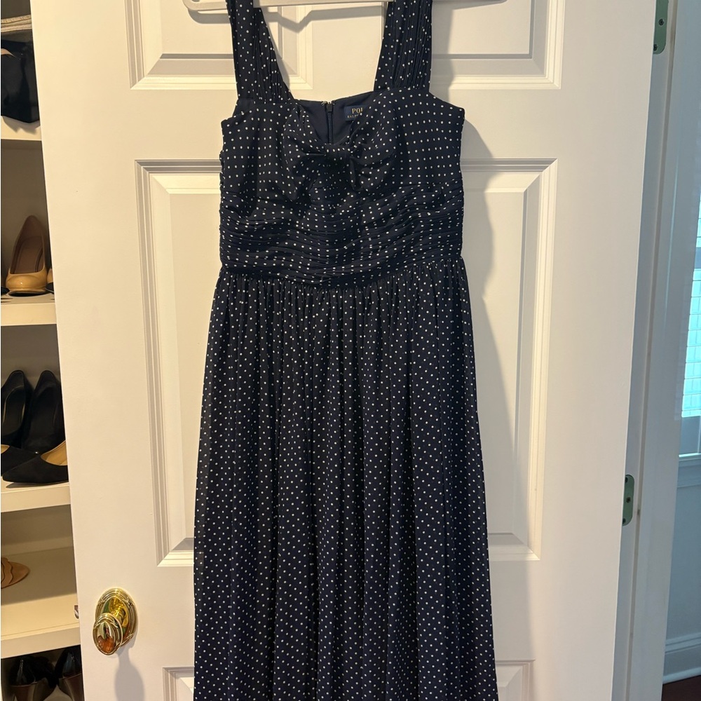 Ralph Lauren Dot-Print Knot-Front Crepe Midi Dress